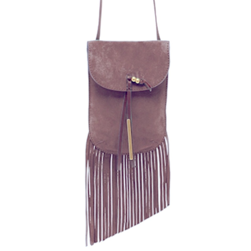 ELLA MOSS pink leather cross body fringe p…